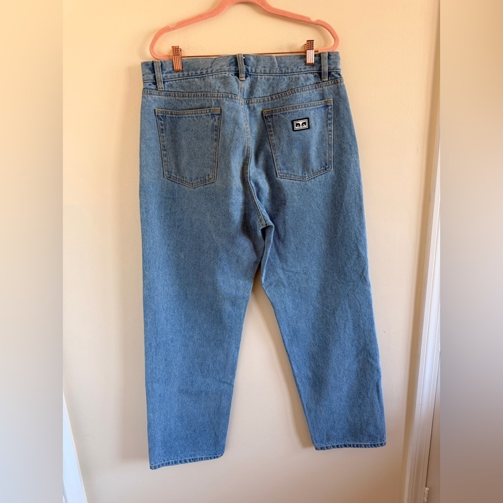 NWOT Obey Light Blue Denim Jeans with Branded Waist Patch - Picture 4 of 7